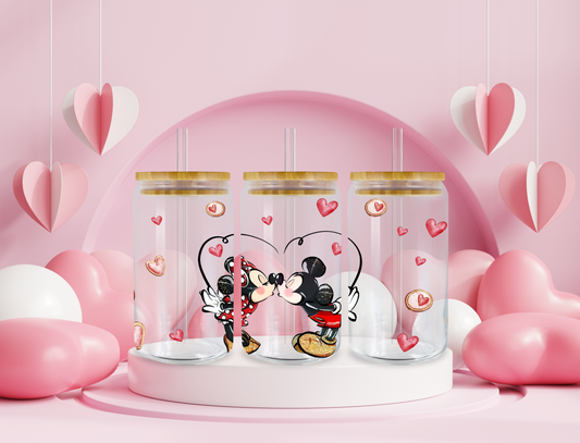 Mickey & Minnie Kissing Libbey Glass Can